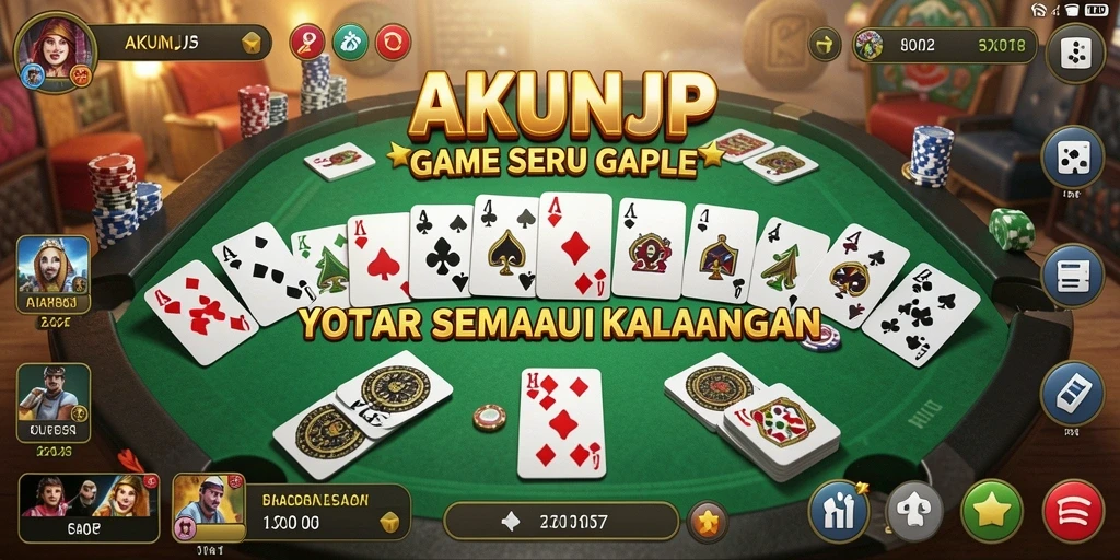 Tampilan permainan Gaple yang seru dan interaktif di AKUNJP.