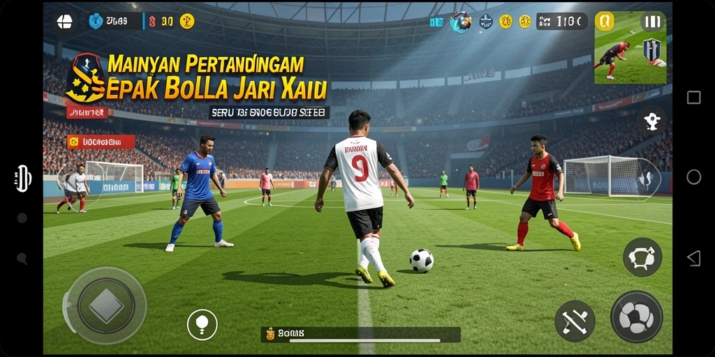 Tangkapan layar AW8 menunjukkan aksi seru di lapangan sepak bola.