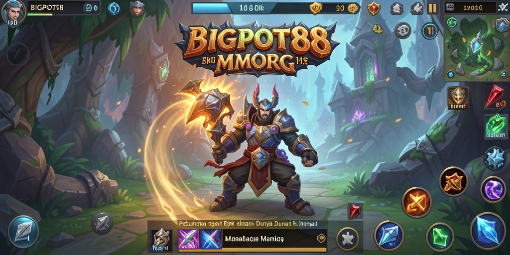 Screenshot gameplay BIGPOT88 menampilkan pertarungan epik dalam dunia MMORPG.