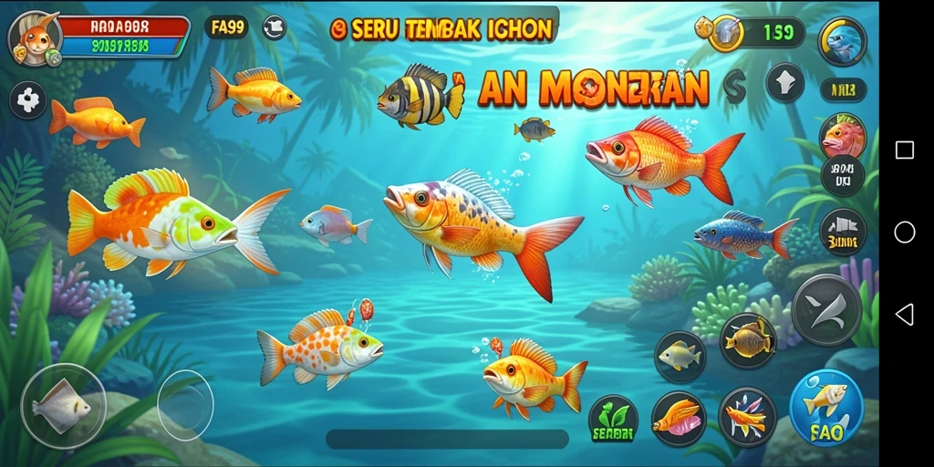 Tampilan gameplay menarik dari FA99 yang menembak ikan.