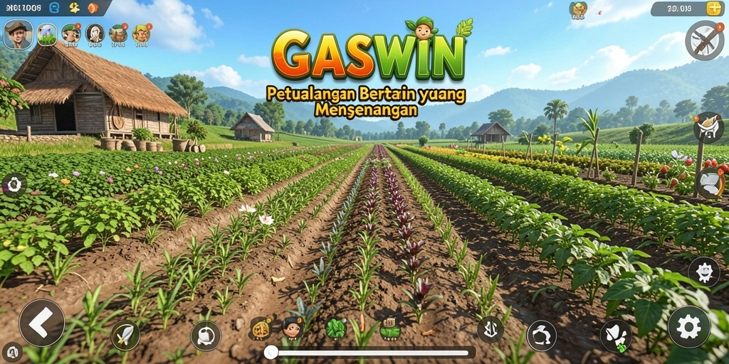 Screenshot GASWIN menunjukkan aktivitas bertani yang dinamis dan menyenangkan.