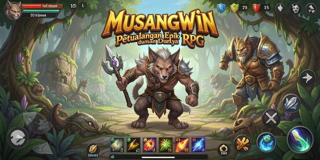 Tangkapan layar menunjukkan karakter petualang dalam aksi epik di MUSANGWIN.