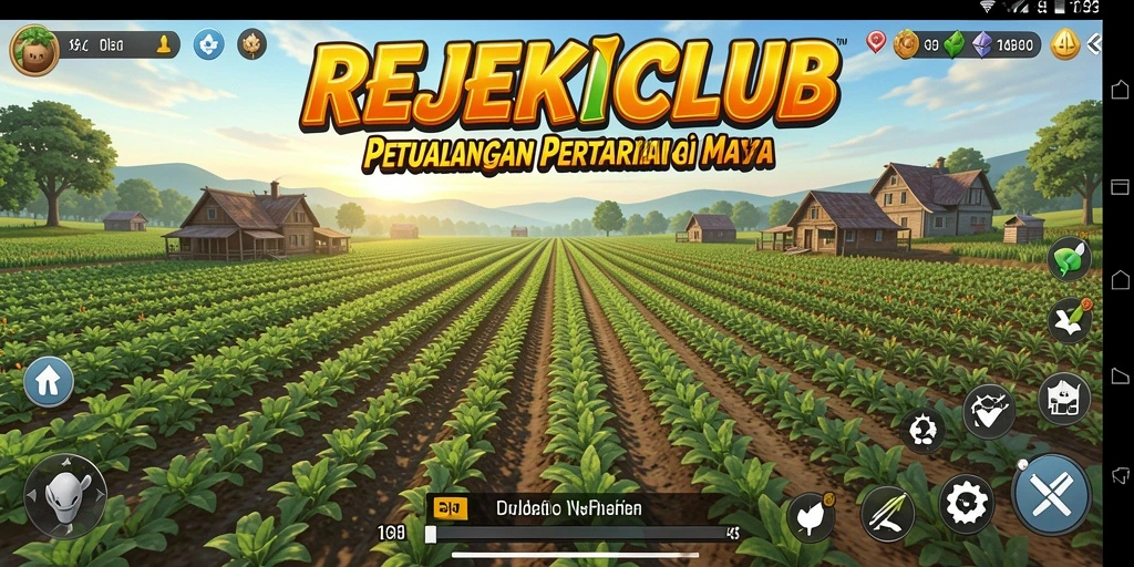 Screenshot gameplay REJEKICLUB menampilkan pertanian yang asri dan interaksi sosial.