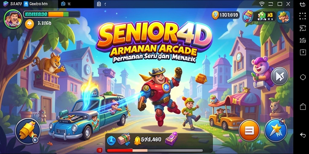 Tangkapan layar utama dari SENIOR4D yang menampilkan aksi gameplay Arcade.